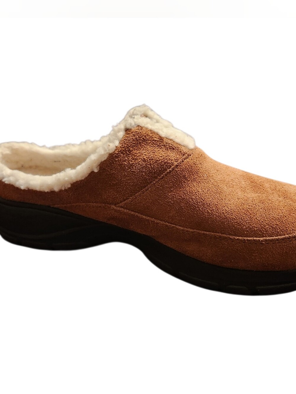 Lands' End Women's 10B Tan Suede Slip-On Walking Clogs Shoes Slippers Shearling